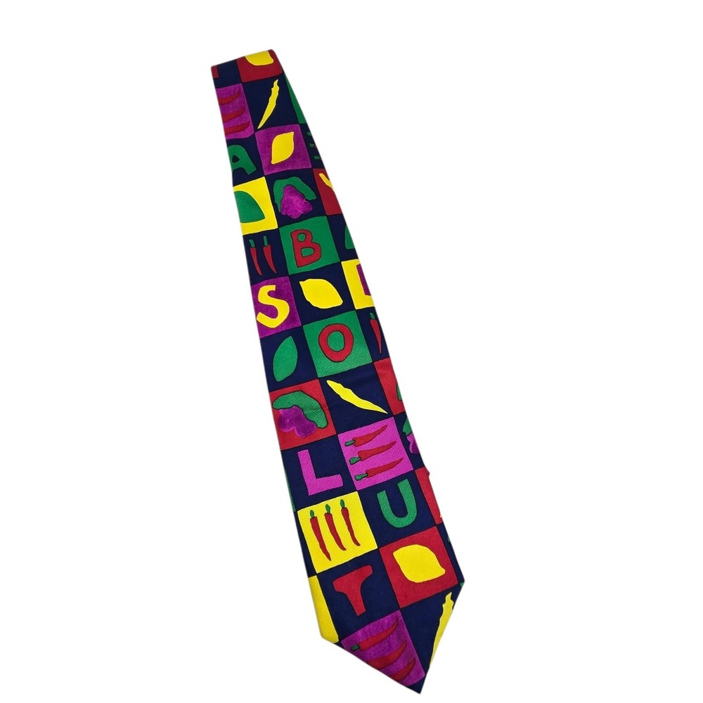 Vtg 90s Absolut Vodka 100% Silk Tie Pernilla Forsman Color Block Necktie EUC